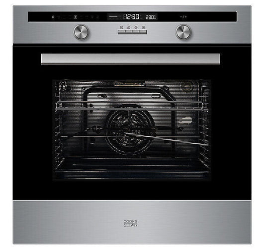 Cooke & Lewis CLPYSTa Built-in Single Pyrolytic Oven - Brushed Black & Grey