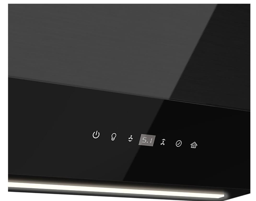 GoodHome AirSensor GHAG90ASBL Black steel & glass Angled Cooker hood (W)89.8cm -