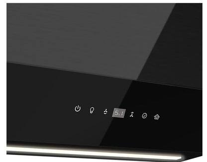 GoodHome AirSensor GHAG90ASBL Black steel & glass Angled Cooker hood (W)89.8cm -