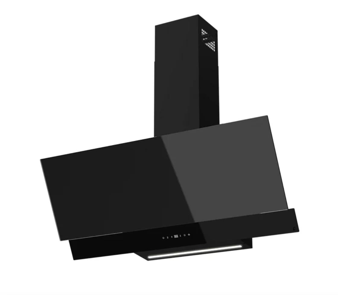 GoodHome AirSensor GHAG90ASBL Black steel & glass Angled Cooker hood (W)89.8cm -