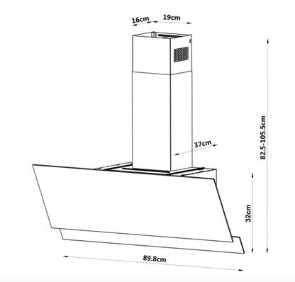 GoodHome AirSensor GHAG90ASBL Black steel & glass Angled Cooker hood (W)89.8cm -