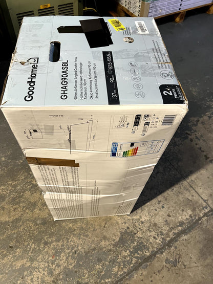 GoodHome AirSensor GHAG90ASBL Black steel & glass Angled Cooker hood (W)89.8cm -