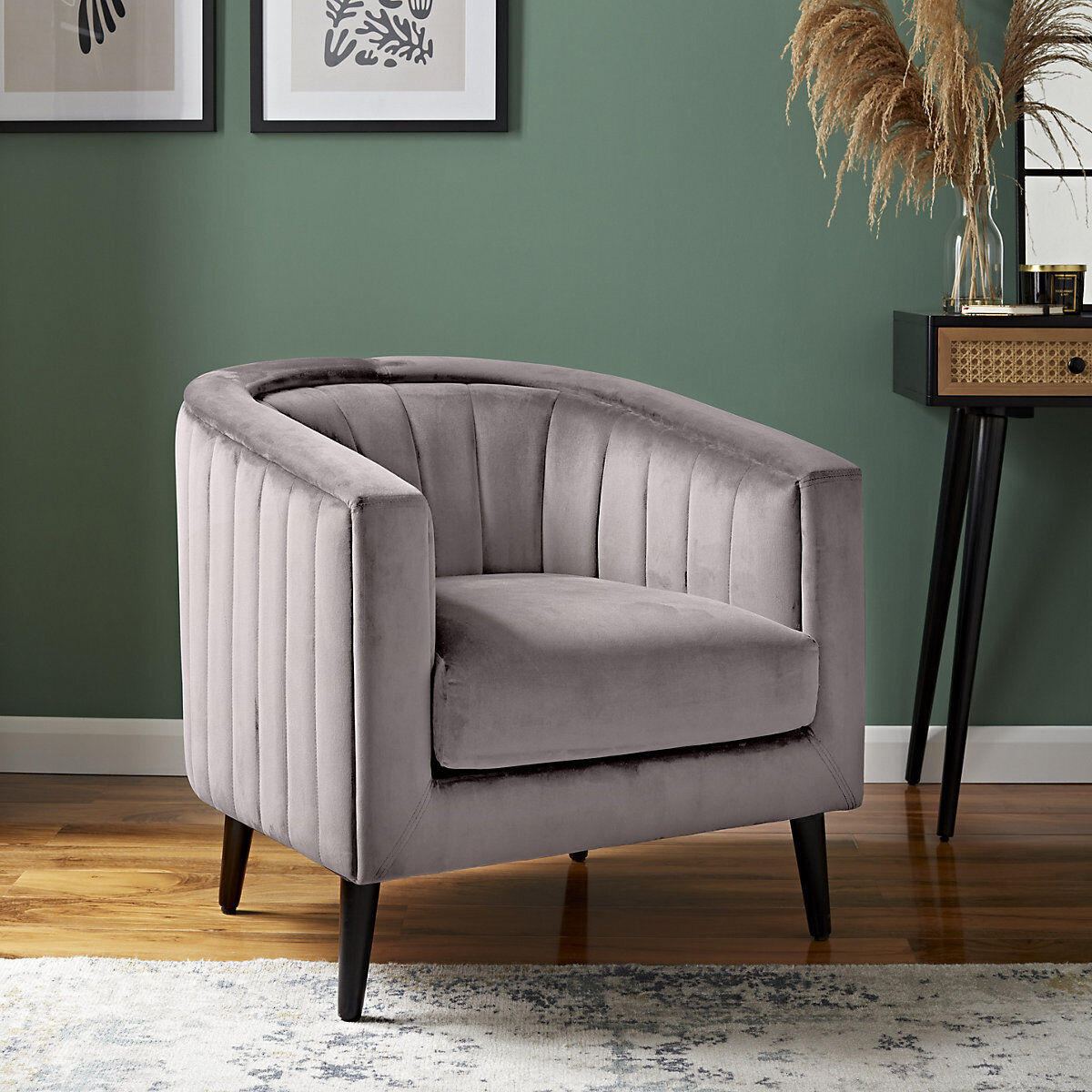 Adwen Grey Velvet Effect Relaxer Chair (H)735mm (W)730mm (D)755mm