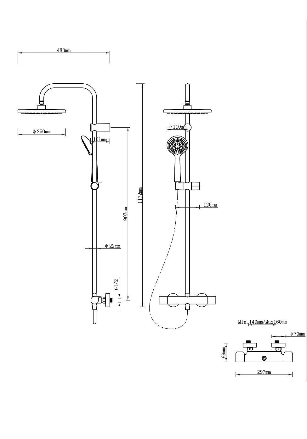 GoodHome Cavally Wall-mounted Diverter Shower