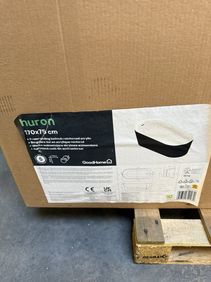 GoodHome Huron Matt Black Acrylic Oval Freestanding Bath (L)1700mm (W)750mm