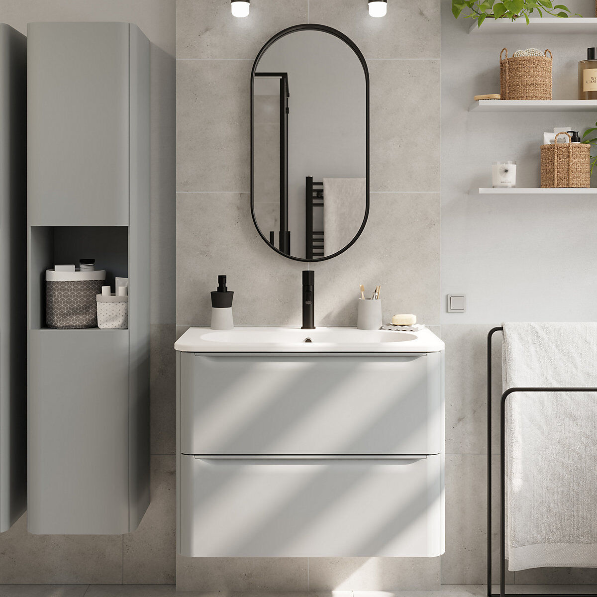 GoodHome Nevado Standard Matt Grey Bathroom Vanity Unit (H) 600mm (W) 800mm