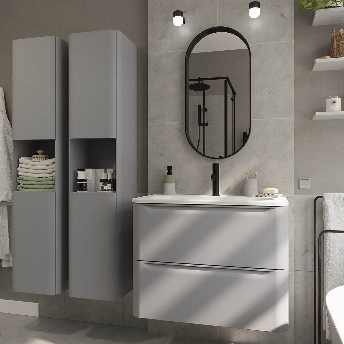 GoodHome Nevado Standard Matt Grey Bathroom Vanity Unit (H) 600mm (W) 800mm