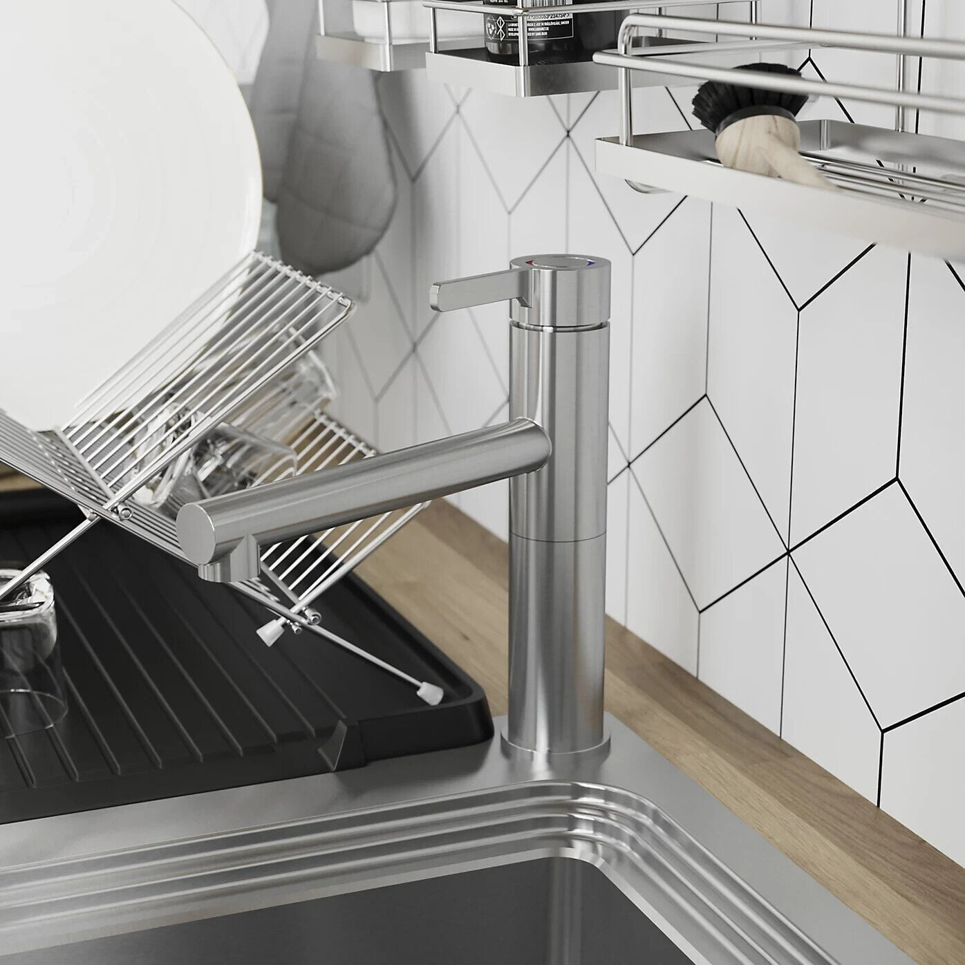 GoodHome Morita Stainless steel effect Kitchen Top lever Tap