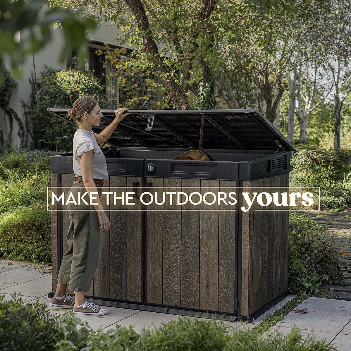 Keter Signature Decocoat Walnut 2020L Pent Garden storage 6x3 ft H)1325mmW) 1905