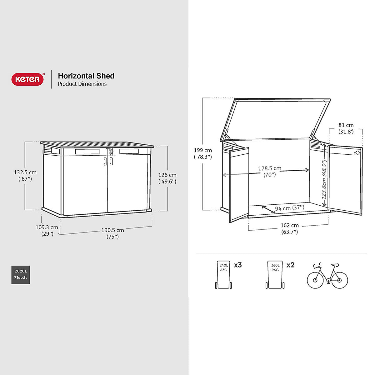 Keter Signature Decocoat Walnut 2020L Pent Garden storage 6x3 ft H)1325mmW) 1905