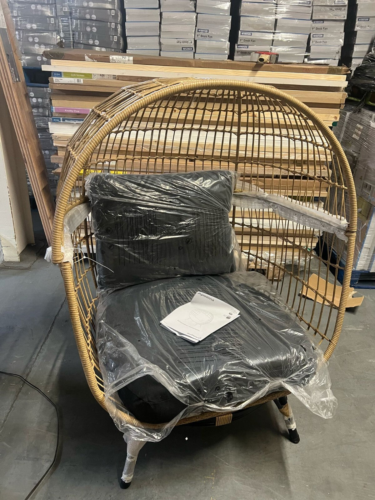 GoodHome Apolima Brown & Ebony Black Rattan effect Egg chair