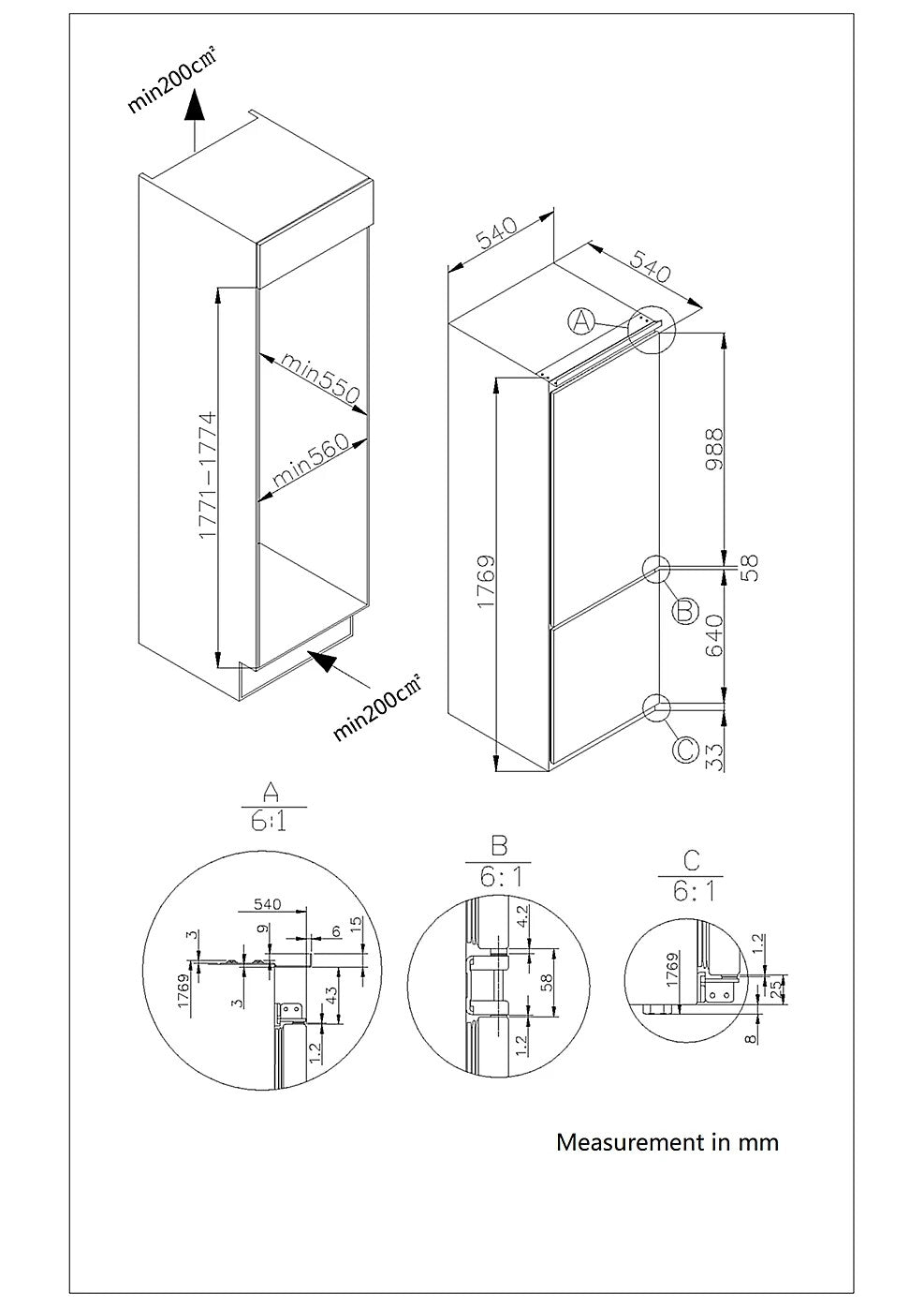 GoodHome GHBI7030FFUK 70:30 Classic Integrated Automatic defrost Fridge freezer