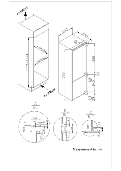GoodHome GHBI7030FFUK 70:30 Classic Integrated Automatic defrost Fridge freezer