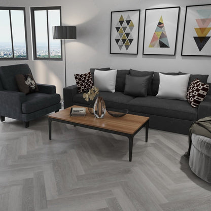 SPC Flooring Rigid-Core Herringbone Click Vinyl Light Grey 1.8m² Per Pack