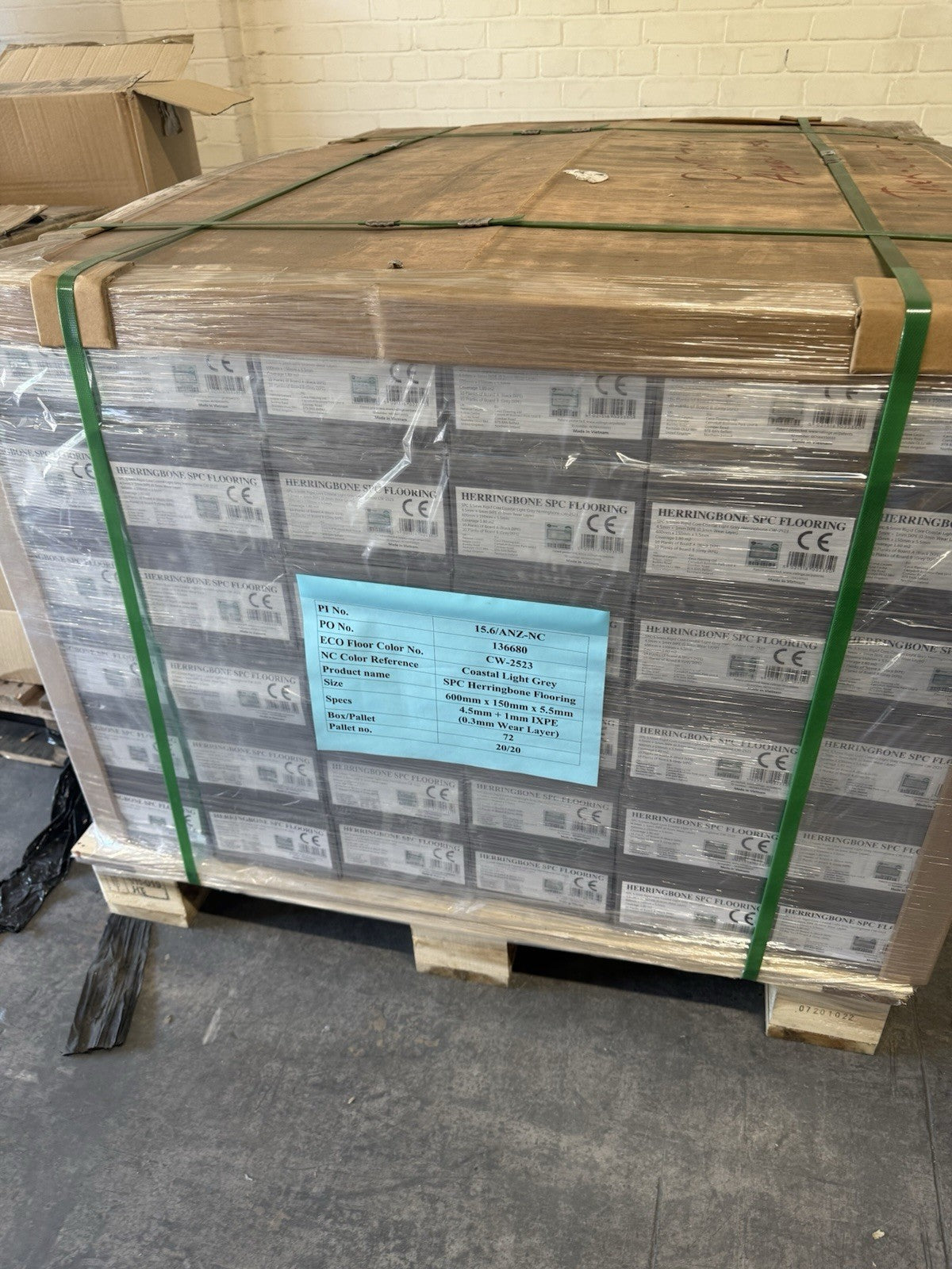 SPC Flooring Rigid-Core Herringbone Click Vinyl Light Grey 1.8m² Per Pack