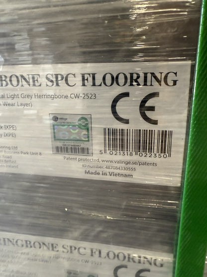 SPC Flooring Rigid-Core Herringbone Click Vinyl Light Grey 1.8m² Per Pack
