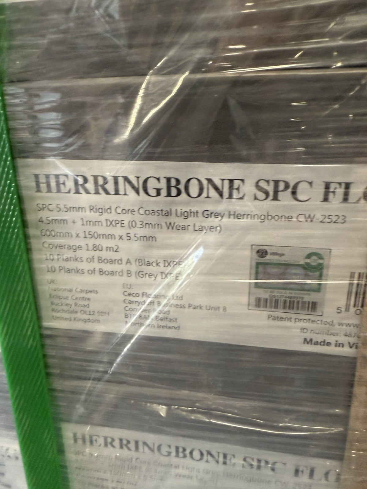 SPC Flooring Rigid-Core Herringbone Click Vinyl Light Grey 1.8m² Per Pack