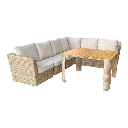 GoodHome Elos Beige 6 Seater Modular Corner Garden Furniture Set