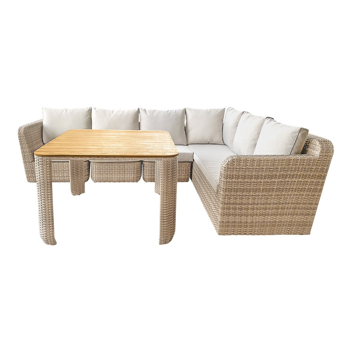 GoodHome Elos Beige 6 Seater Modular Corner Garden Furniture Set