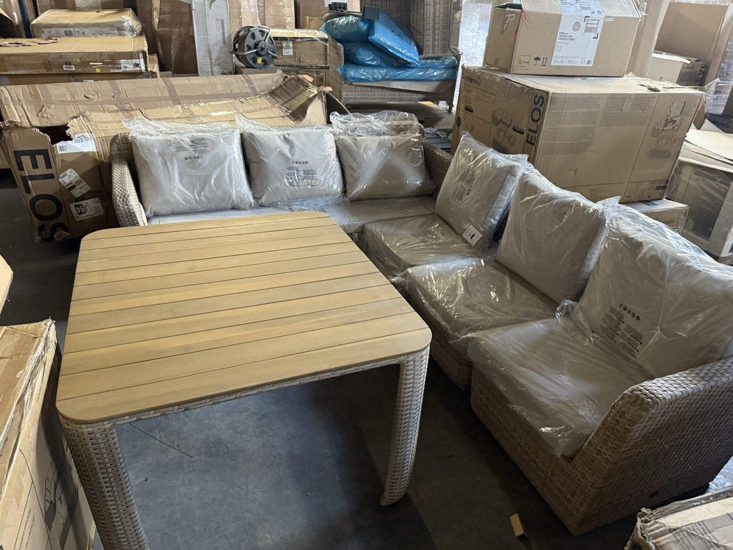 GoodHome Elos Beige 6 Seater Modular Corner Garden Furniture Set