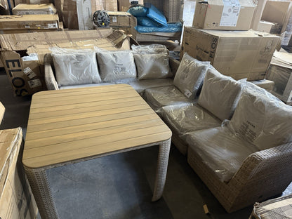 GoodHome Elos Beige 6 Seater Modular Corner Garden Furniture Set