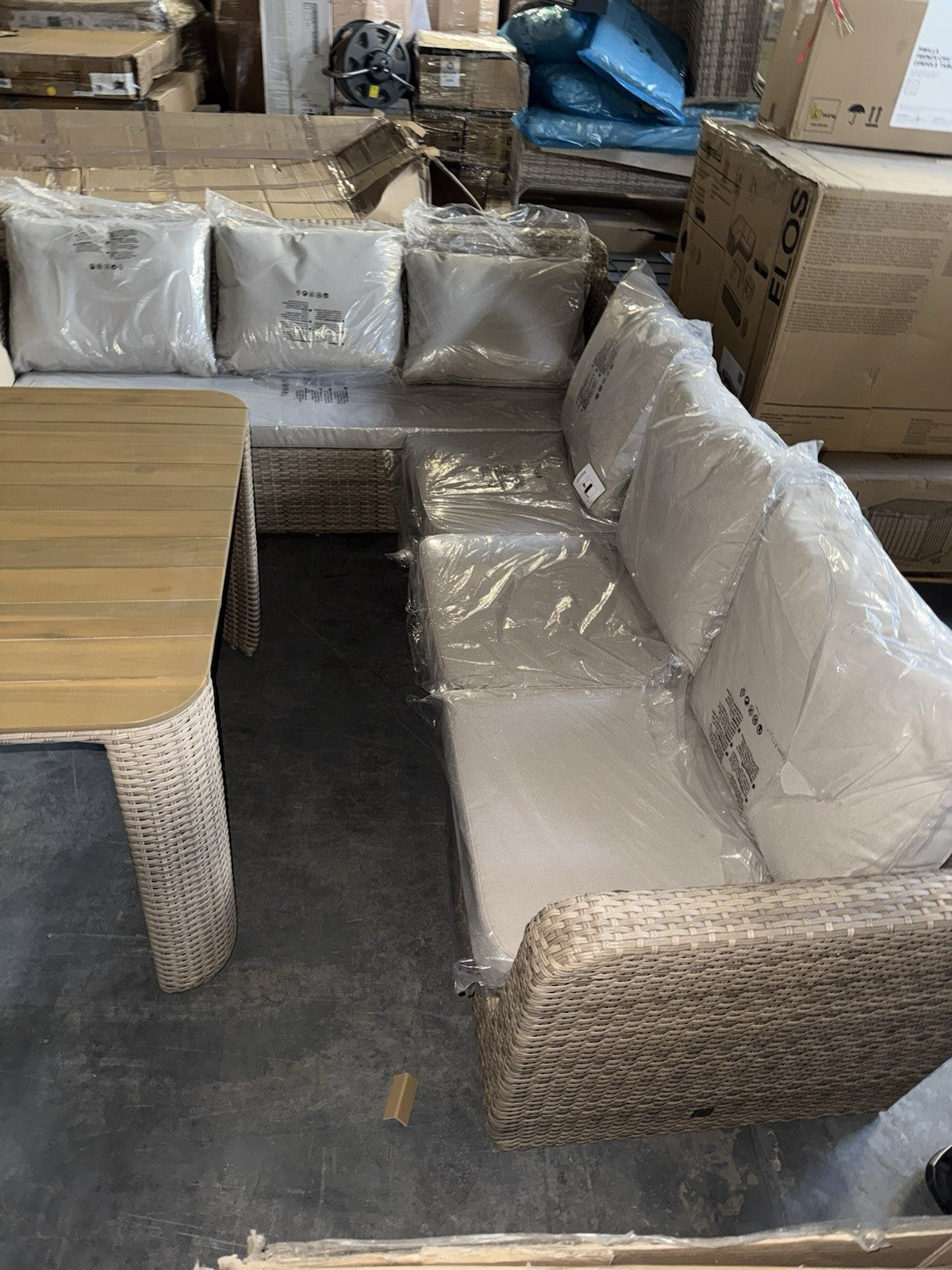 GoodHome Elos Beige 6 Seater Modular Corner Garden Furniture Set