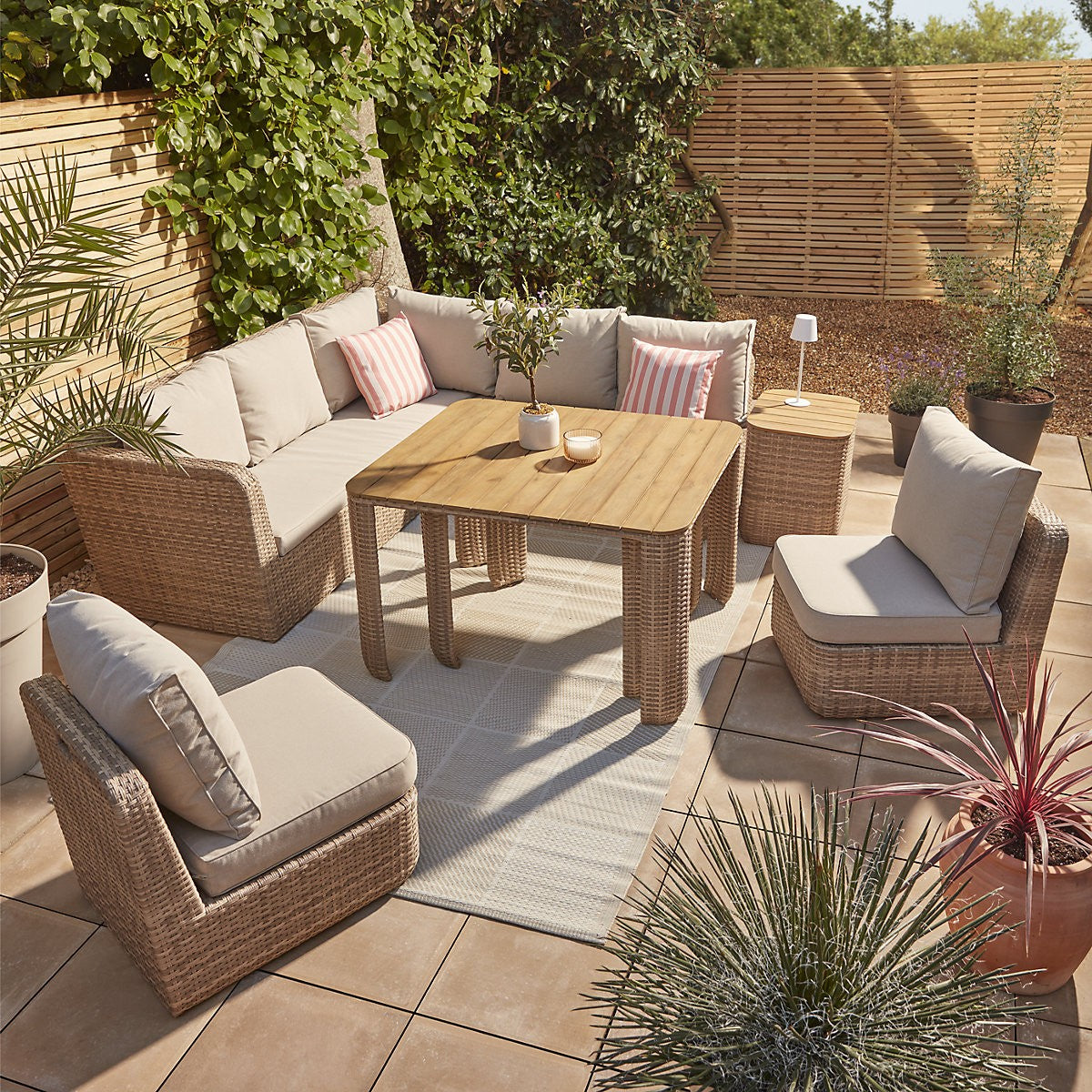 GoodHome Elos Beige Rattan Effect 9 Seater Modular Corner Dining Set RRP £1250
