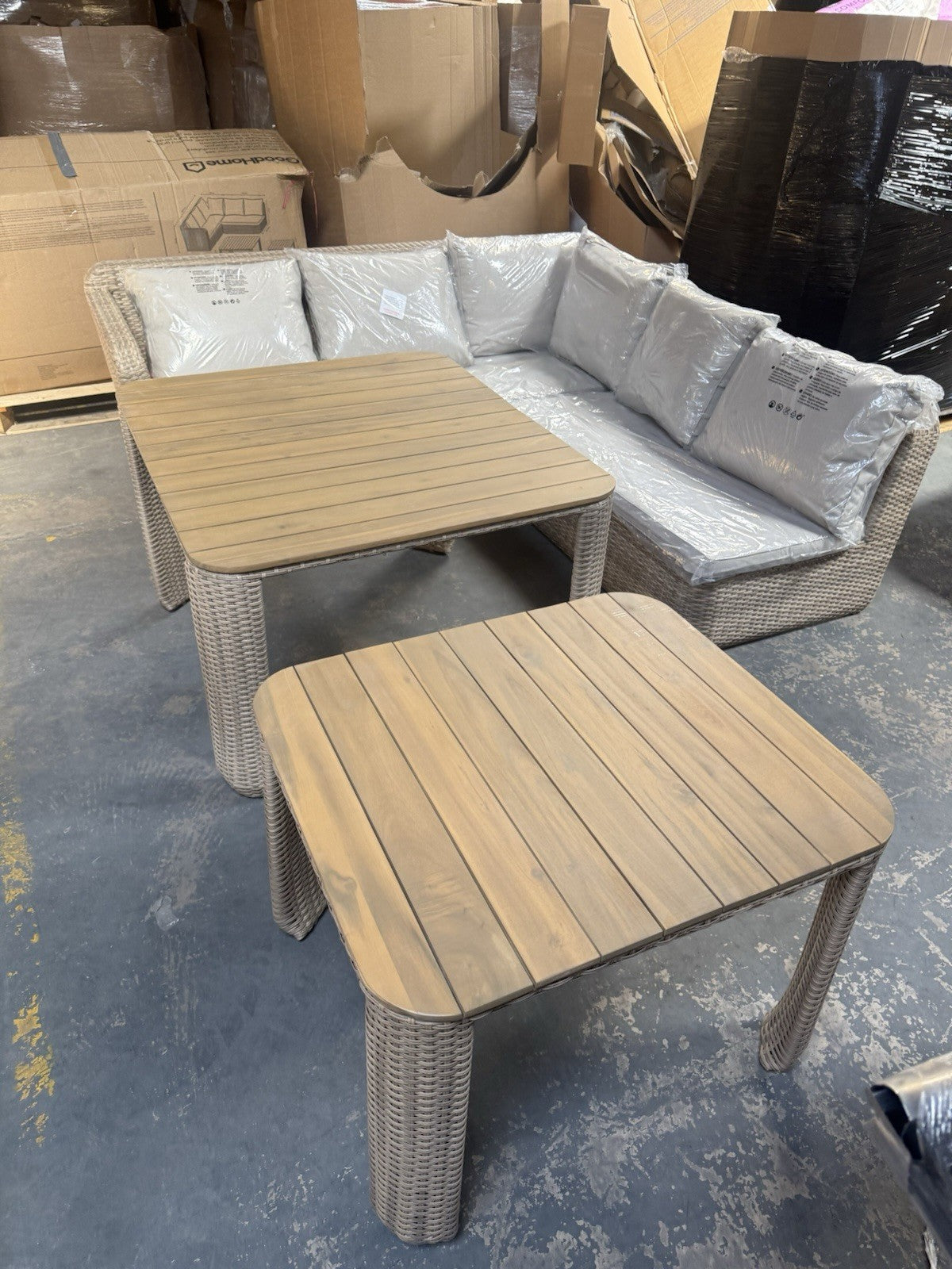 GoodHome Elos Beige Rattan Effect 9 Seater Modular Corner Dining Set RRP £1250