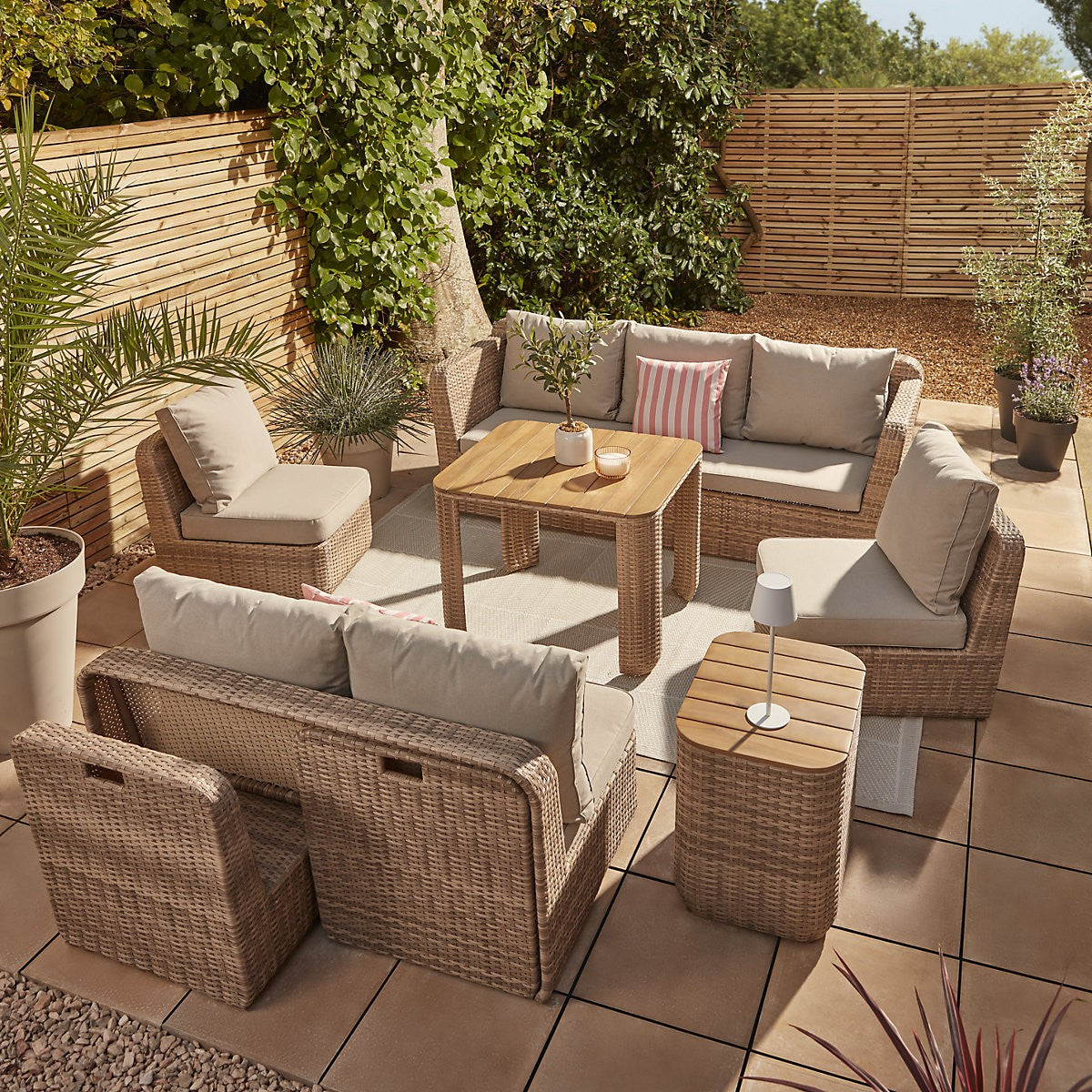 GoodHome Elos Beige Rattan Effect 9 Seater Modular Corner Dining Set RRP £1250