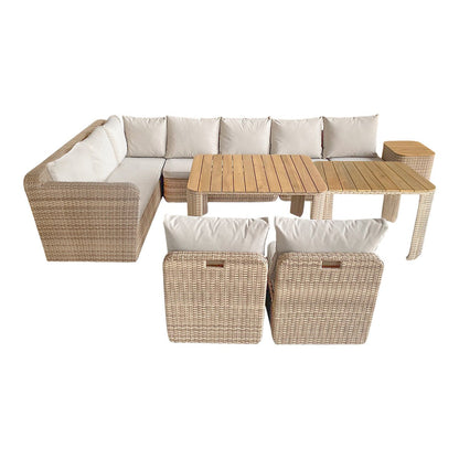 GoodHome Elos Beige Rattan Effect 9 Seater Modular Corner Dining Set RRP £1250