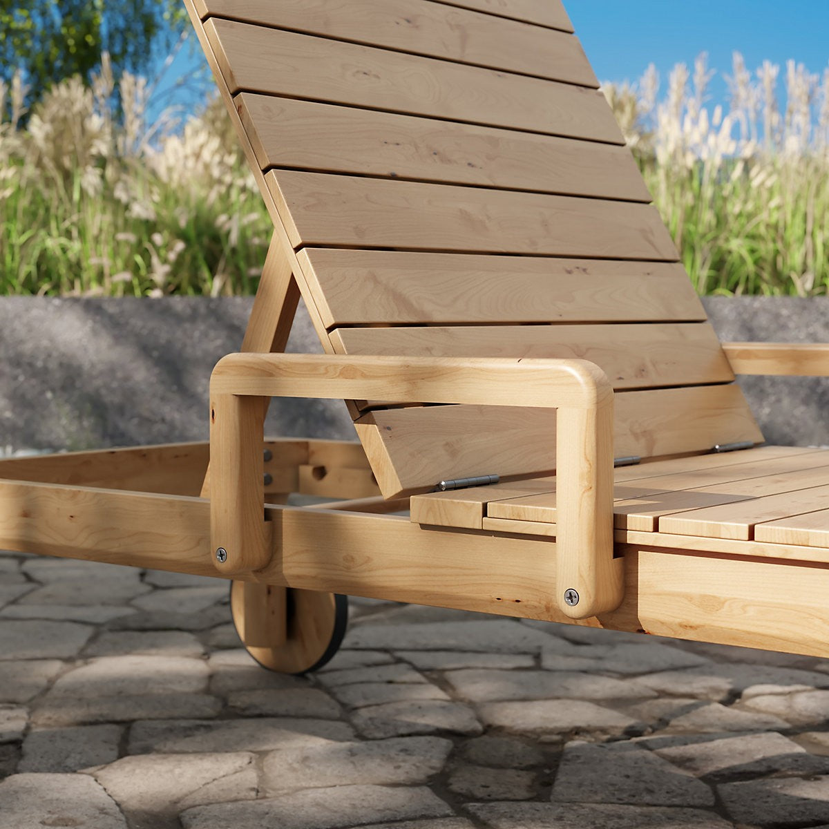GoodHome Riveo Natural Wooden Sun Lounger, Pack of 2