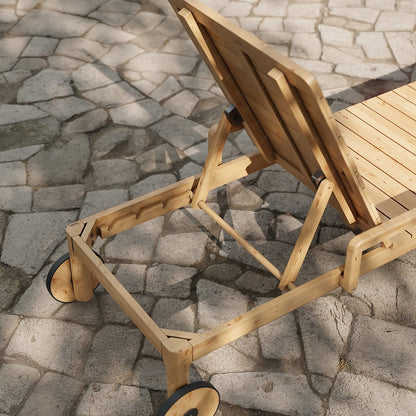 GoodHome Riveo Natural Wooden Sun Lounger, Pack of 2