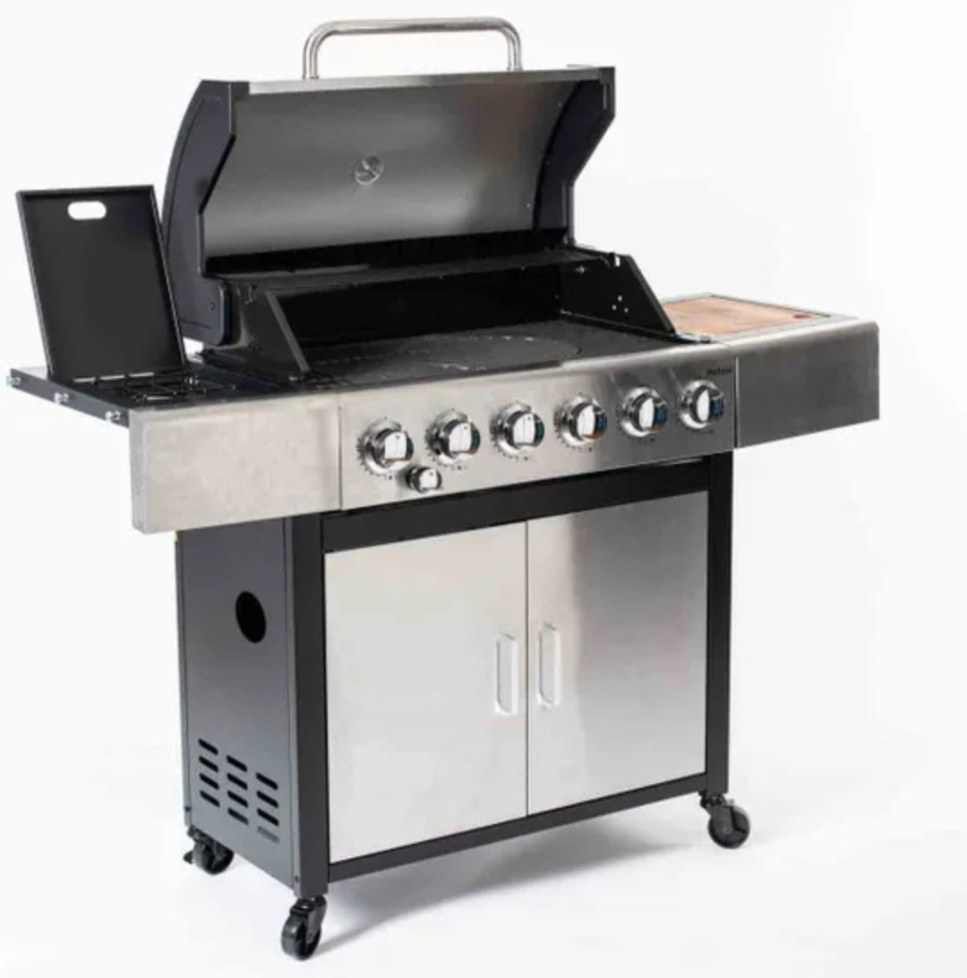 Outback Meteor Stainless Steel 6 Burner Hybrid Gas & Charcoal BBQ RRP £599.99