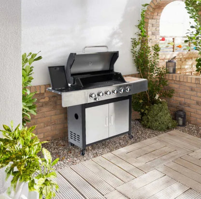 Outback Meteor Stainless Steel 6 Burner Hybrid Gas & Charcoal BBQ RRP £599.99