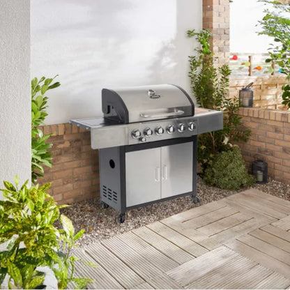 Outback Meteor Stainless Steel 6 Burner Hybrid Gas & Charcoal BBQ RRP £599.99