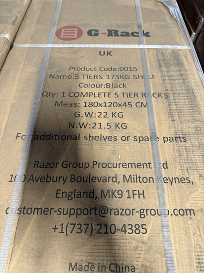 G-Rack Garage Shelving Racking Unit 5 Tier 180cm x 120cm x 45cm (875kg Per Rack)